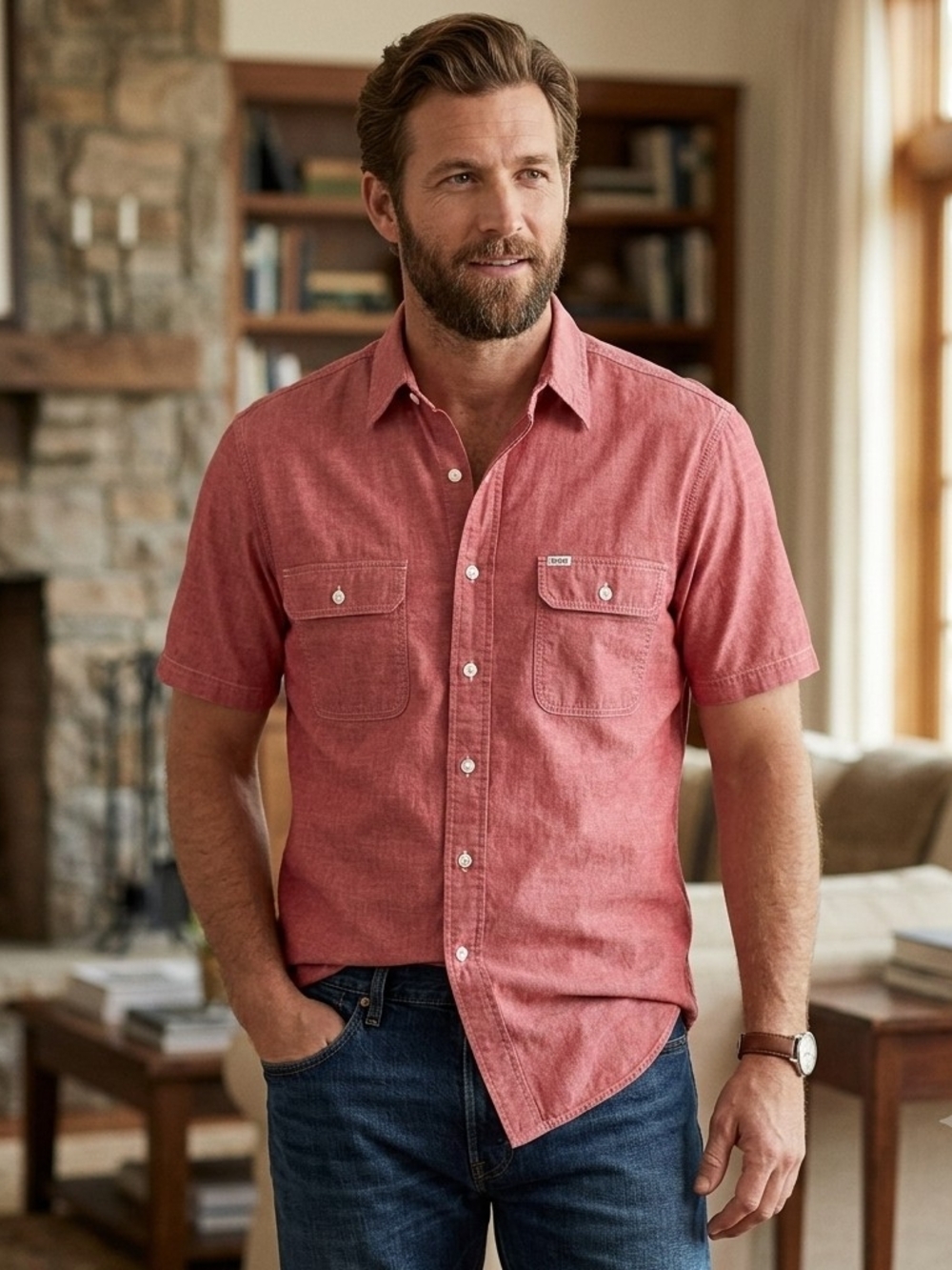 Polo by Ralph Lauren Short-Sleeve Button-Down Shirt in Rose